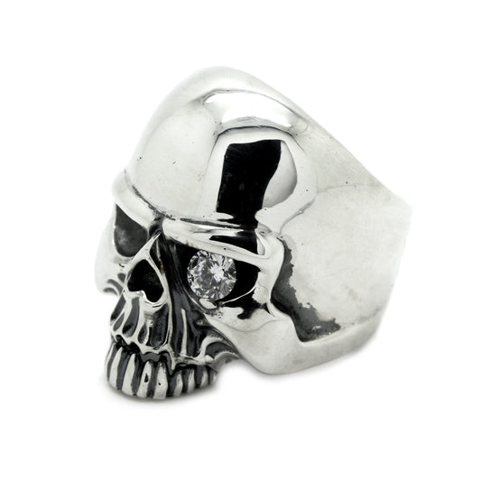 Steampunk Terminator Skull Mens Ring Silver 925 with Zirconia