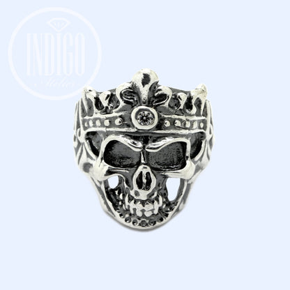 Riesiger Totenkopf mit Krone Herrenring Silber 925