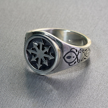 Chaos Magic Star Occult Men Signet Sterling Silver Prsten