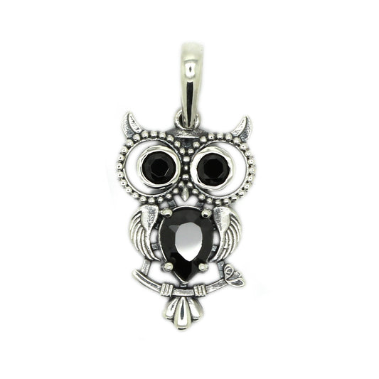 Owl Pendant Black Zircons Silver 925