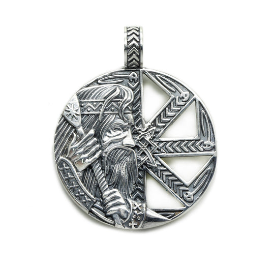 Kolyadnik Kolovrat Pendant and Leather Cord Silver 925