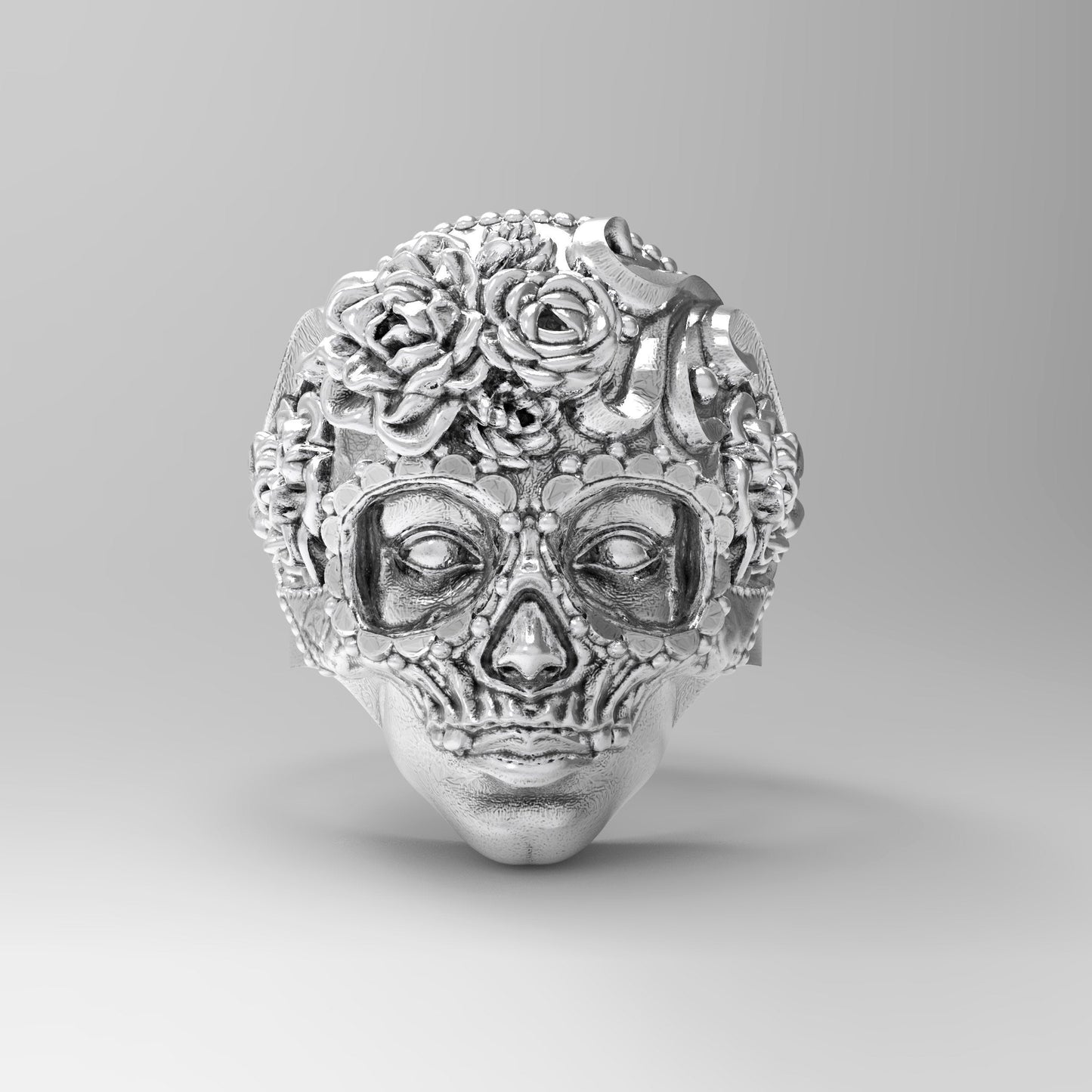 Skull of Roses • Carnival Mask • Unisex Ring Silver 925