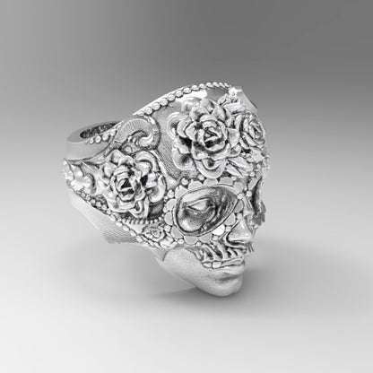 Skull of Roses • Carnival Mask • Unisex Ring Silver 925