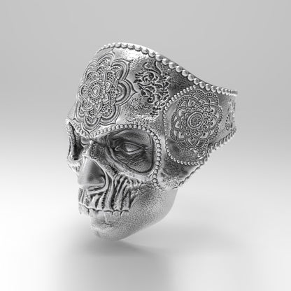 Schädelmaske der Chakren•Maske im orientalischen Stil•Unisex-Ring Silber 925