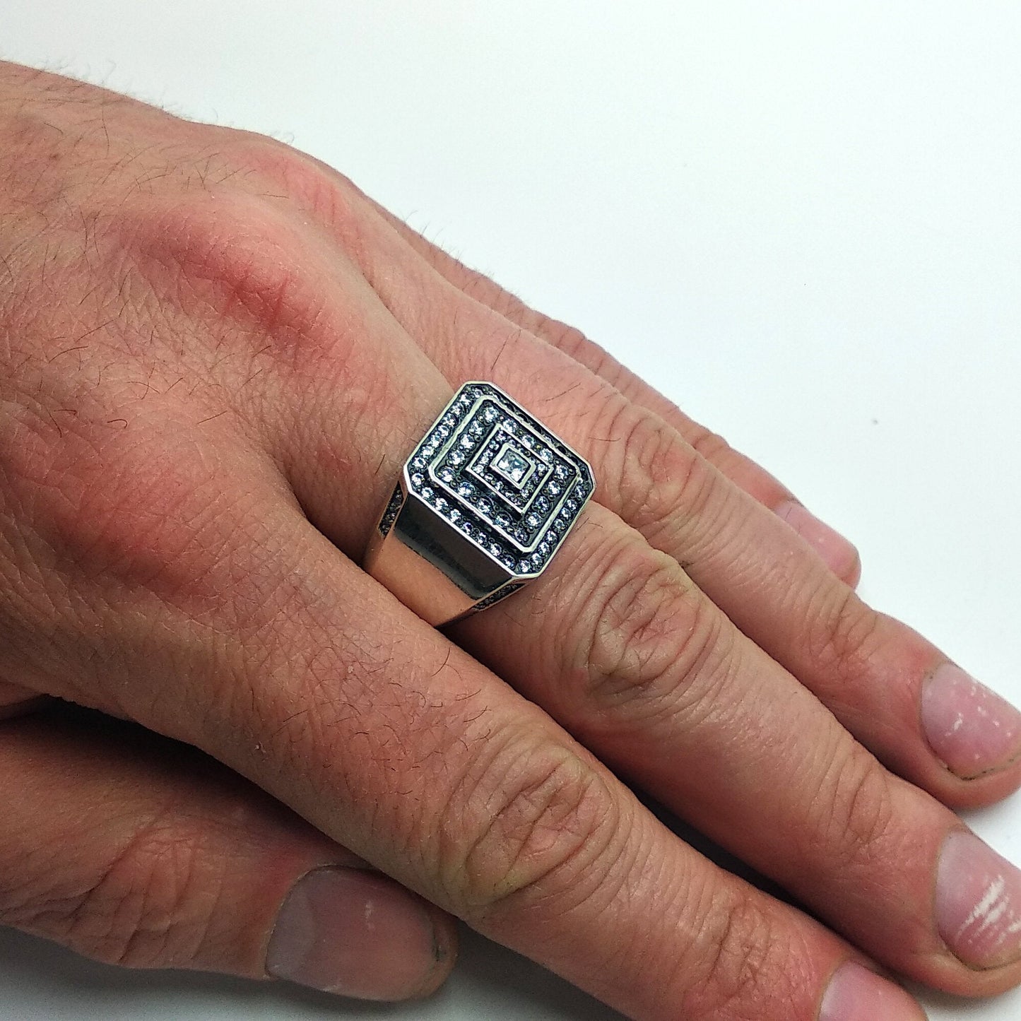 Krásný pánský prsten stříbro 925 se zirkony