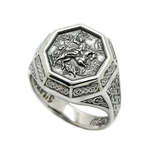 The Saint George the Victorious Archangel Mens Ring Silver 925