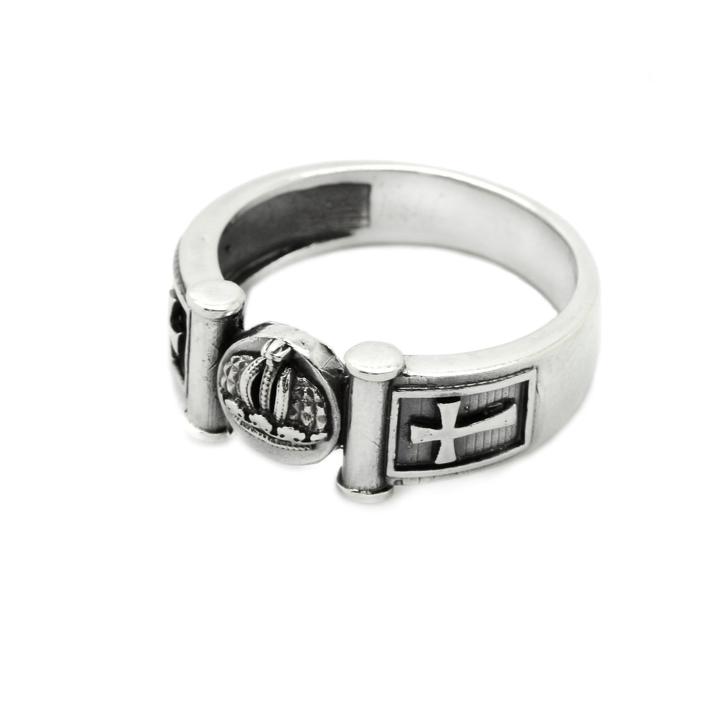 Crown and Crosses Unisex Ring Sterling Silver 925