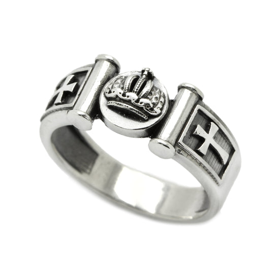 Crown and Crosses Unisex Ring Sterling Silver 925