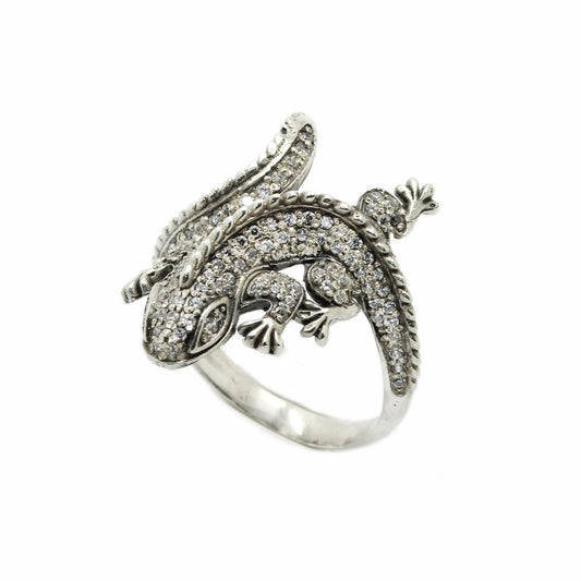 Lizard Women Ring Silver 925 with Zircon Gemstones