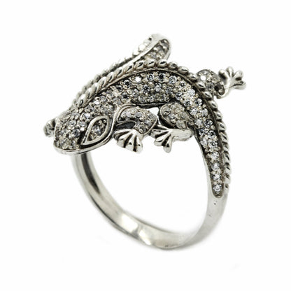 Lizard Women Ring Silver 925 with Zircon Gemstones