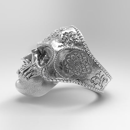 Schädelmaske der Chakren•Maske im orientalischen Stil•Unisex-Ring Silber 925