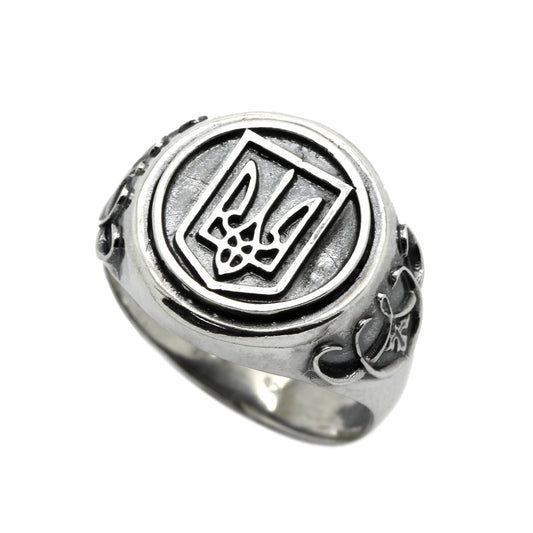 Ukrainischer Dreizack Tryzub Trizub Symbol Unisex Ring Silber 925