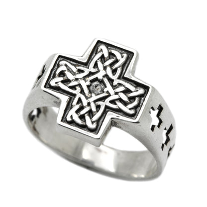 Celtic Cross Ornament Men Ring Sterling Silver Signet Dave Gahan Depeche Mode Ring Indigo Jewelry