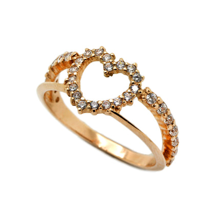 Heart and White Zircons Women Ring 14K Gold