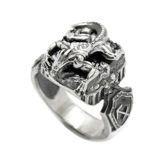 Talismán de Salamandra • Símbolo del Zodíaco Sagitario • Anillo para Hombre • Plata de Ley 925