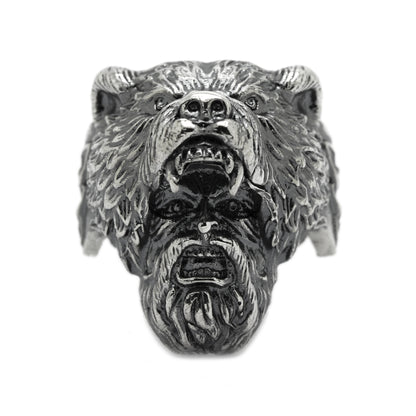 Berserk Warriors Viking • Bear Mask • Huge Men's Ring • Sterling Silver 925