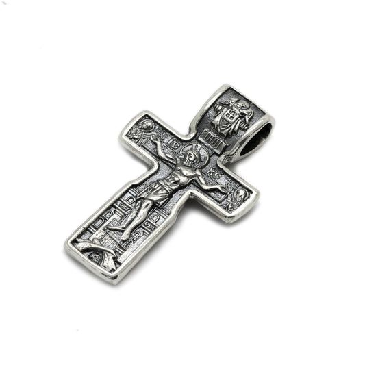 Jesus Christ Mens Cross Pendant Ancient Slavic Silver 925