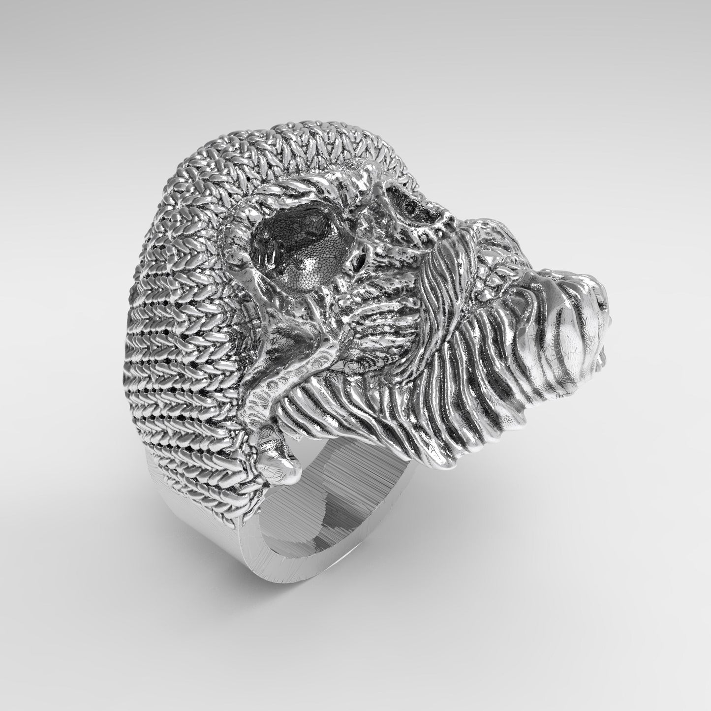 Pánský prsten ve stylu pletené čepice Lebka s vousy a knírem Stříbrný 925