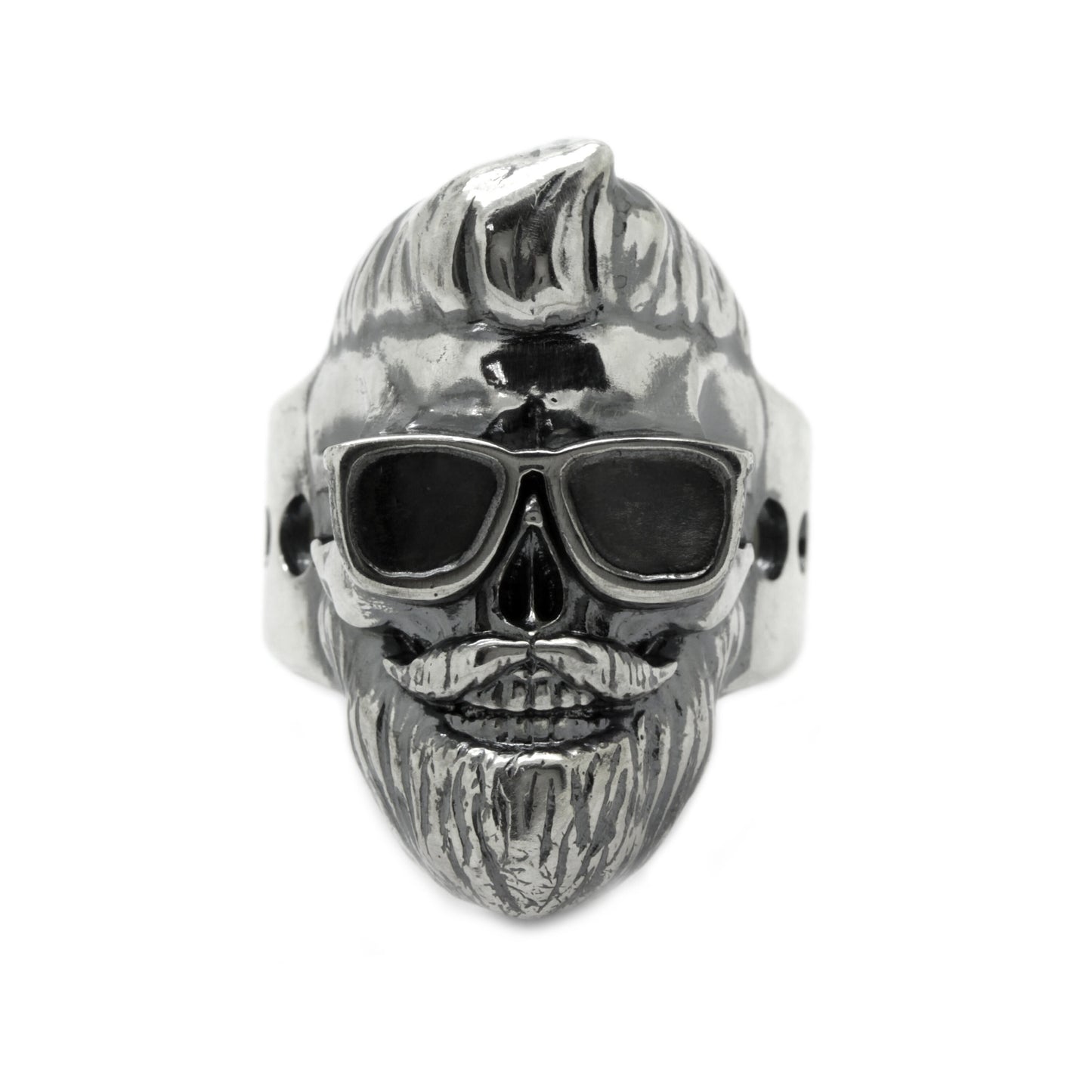 Stylish Trendy Skull with Beard and Eyeglasses Mens Ring