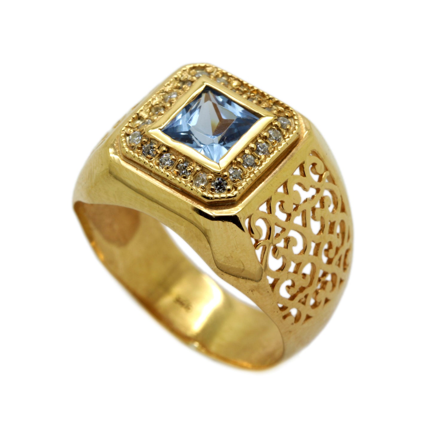 Square Top Blue Aquamarine Color Zircon Men's Ring Stering Silver 925