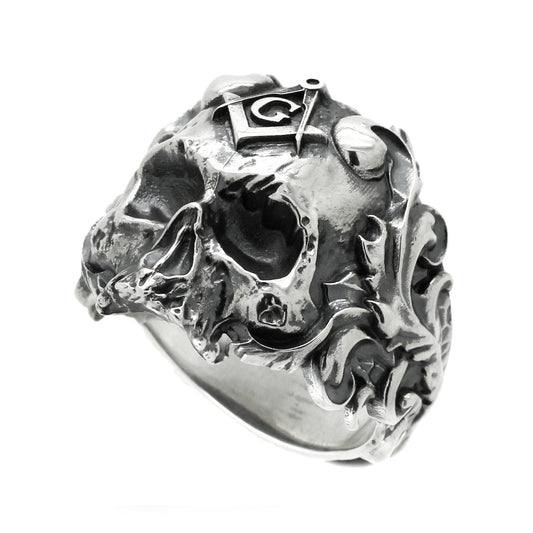 Obrovský pánský prsten zednářské lebky ve starověkém stylu stříbro 925