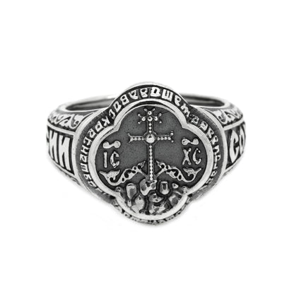 Jesus Christ, Bless and Save Ring, Orthodox Mens Sterling Silver Ring Signet