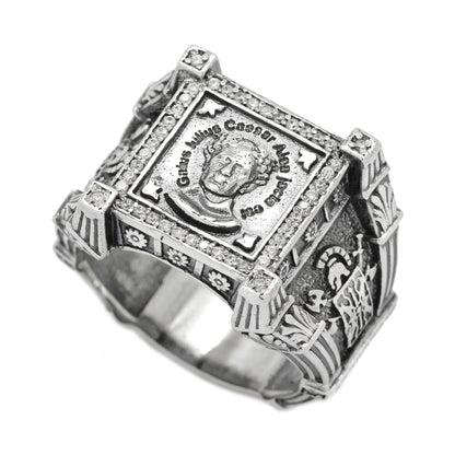 Gaius Julius Caesar Alea Iacta Est, Roman Emperor Ring, Man Silver Ring Signet
