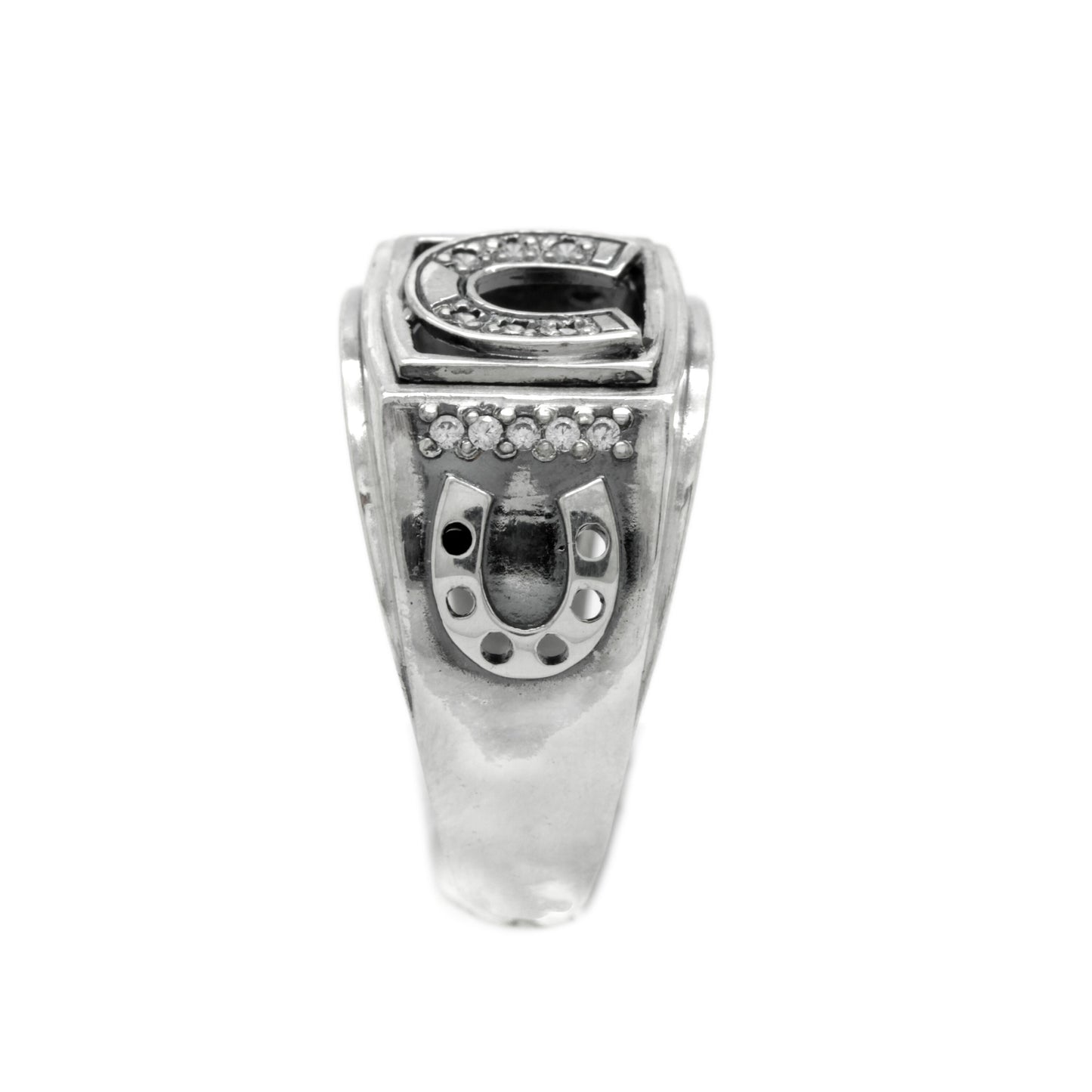 Lucky Horseshoe Mens Ring with Gemstones Silver 925