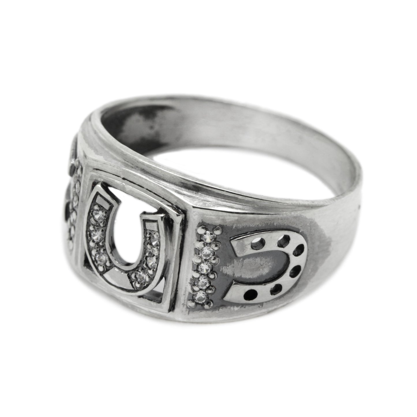 Lucky Horseshoe Mens Ring with Gemstones Silver 925