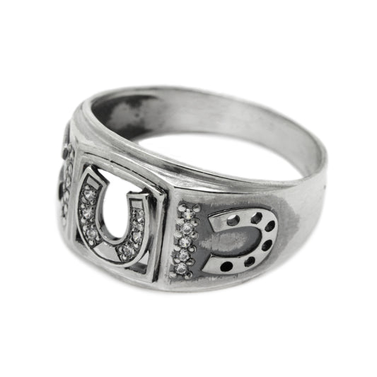 Pánský prsten Lucky Horseshoe s drahými kameny stříbro 925