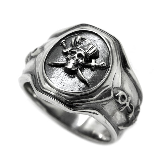 Pirate Skull Ring, Santa Muerte, Sea Anchor Men Silver Ring