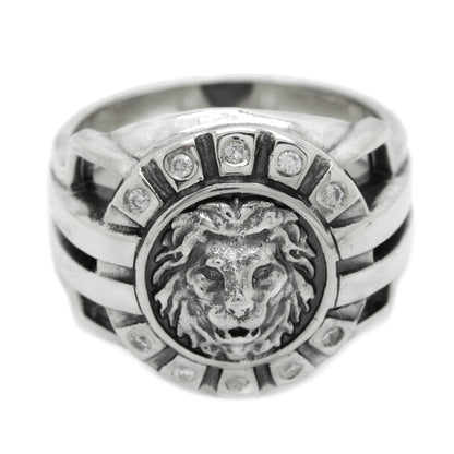 Lion with Zircons Men Ring Silver 925