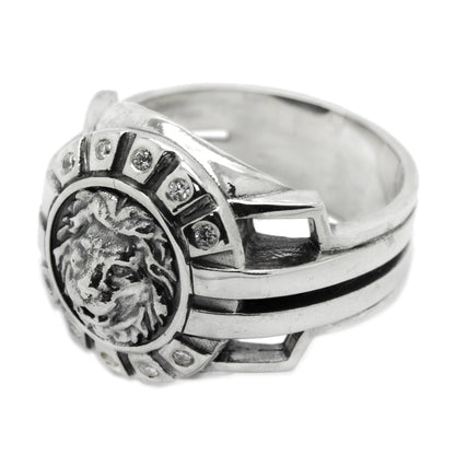 Lion with Zircons Men Ring Silver 925