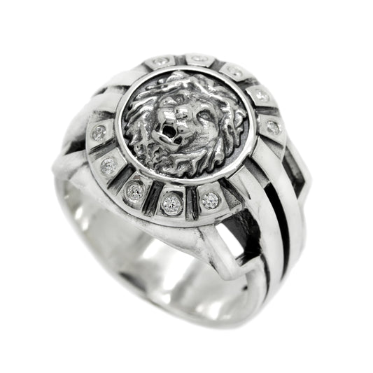 Lion with Zircons Men Ring Silver 925