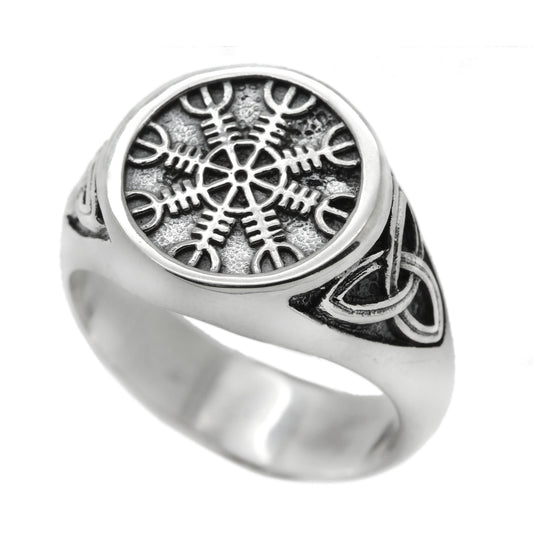 Celtic Runic Wheel with Trikvetr Mens Sterling Silver Signet