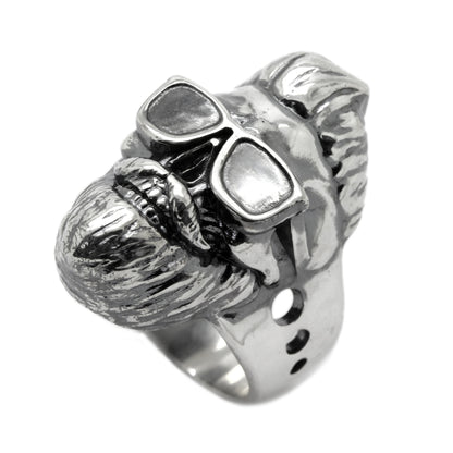 Stylish Trendy Skull with Beard and Eyeglasses Mens Ring