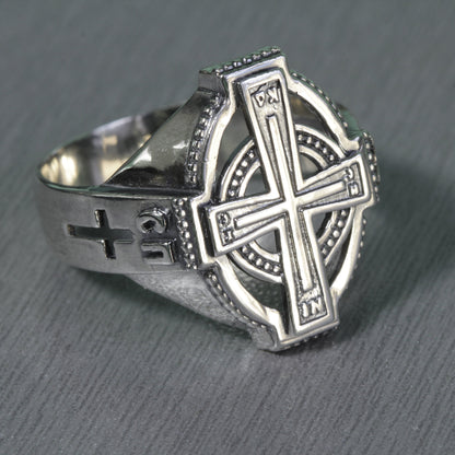 Cross Bless & Save Men's Ring Sterling Solid Silver 925