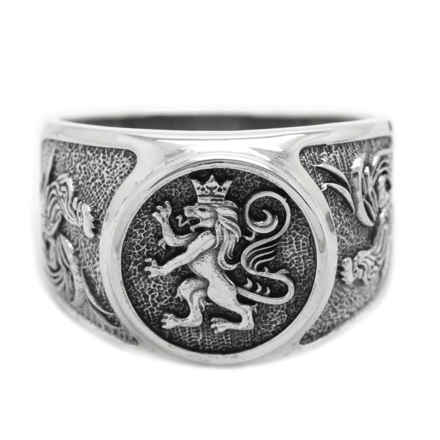 Lion and Roosters, Coat of Arms Signet, Silver 925 Mens Ring