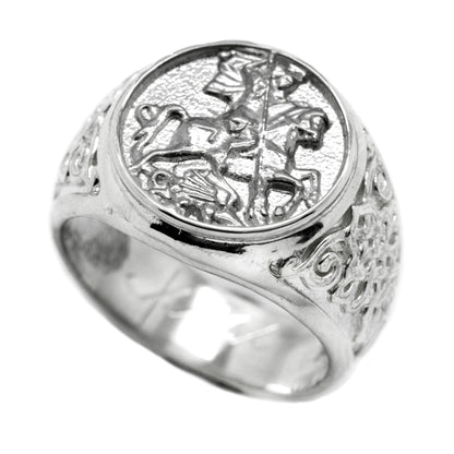 Saint George the Victorious and the Dragon Mens Ring Sterling Silver 925