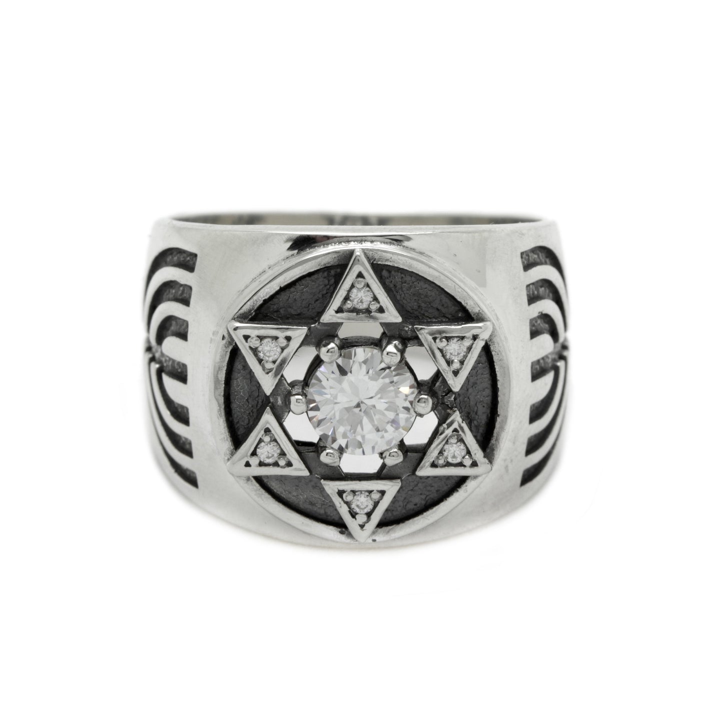 King David Star Jewish Israel Menorah Judaica Jewelry Mens Sterling Silver Ring