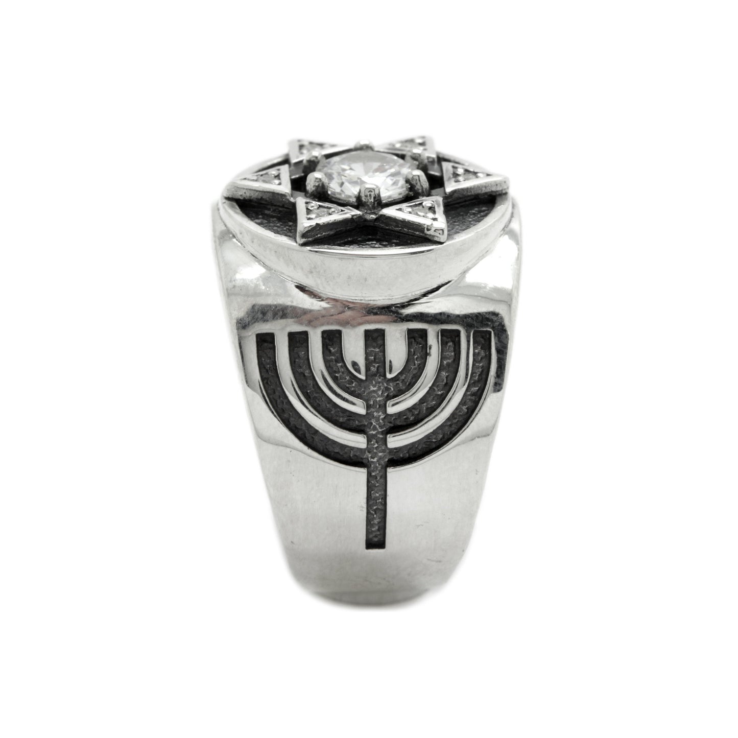 King David Star Jewish Israel Menorah Judaica Jewelry Mens Sterling Silver Ring