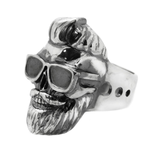 Stylish Trendy Skull with Beard and Eyeglasses Mens Ring