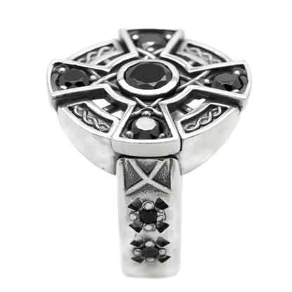 Irisches Wikinger-Keltisches Kreuz mit Zirkonen, Edelsteinen, Sterlingsilber, Unisex-Ring-Siegel