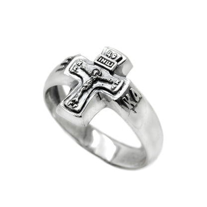 Jesus Christ Crucifiction, Bless and Save Ring, Sterling Silver 925