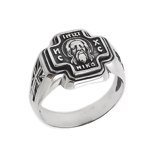 Anillo de cruz de Jesucristo para hombre en plata 925