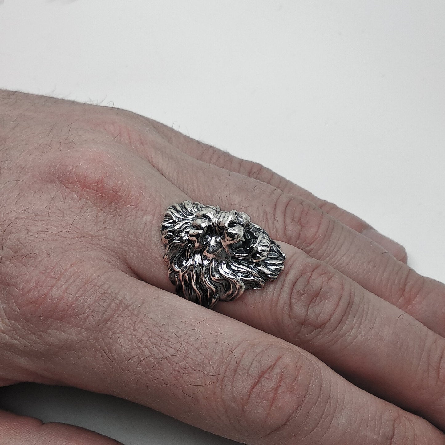 Huge Lion Mens Ring Silver 925