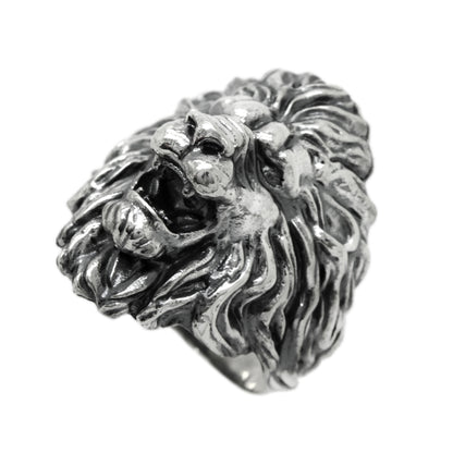 Huge Lion Mens Ring Silver 925