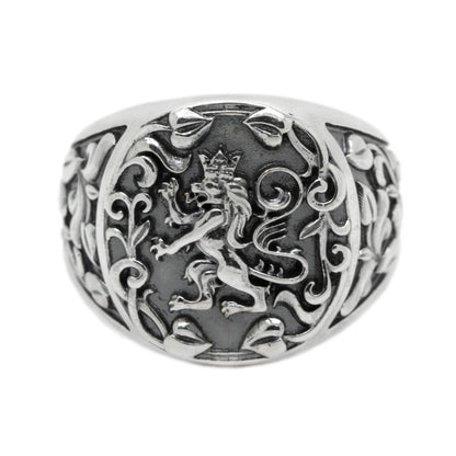 Rampant Lion Heraldik, Herrenring Sterling Silber