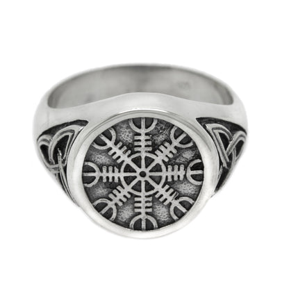 Celtic Runic Wheel with Trikvetr Mens Sterling Silver Signet