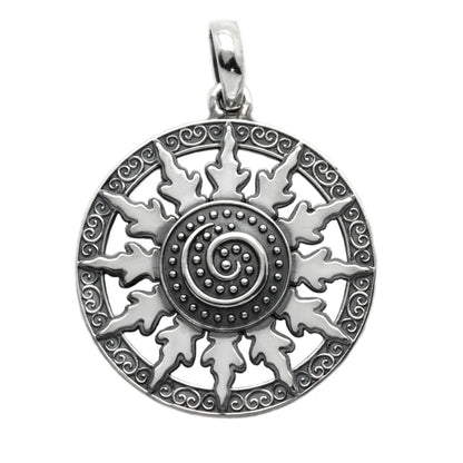 Ancient Sun Spiral Occult Unisex Pendant Sterling Silver 925